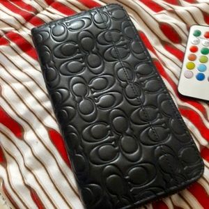 COACH mens  long black leather wallet
